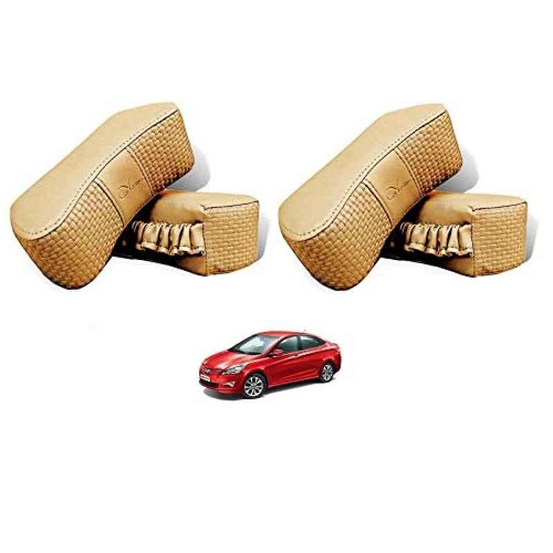 Kozdiko 4 Pcs CV Designer Beige Leatherite Neck Rest Car Cushion Pillow Set for Hyundai Fluidic Verna 4s