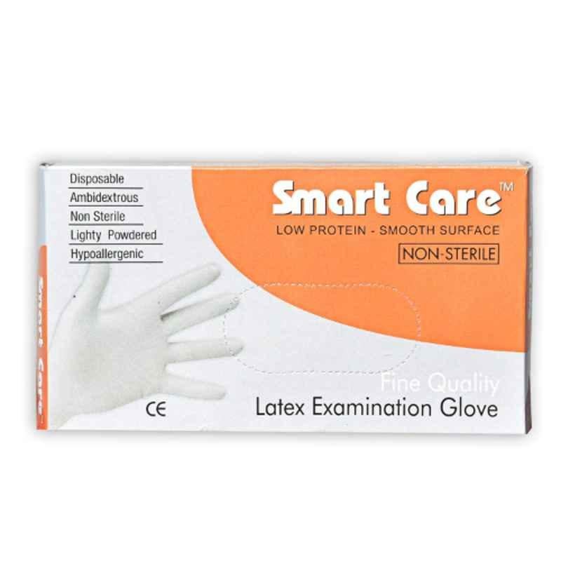 Smart Care G-6S Latex White Powdered Examination Gloves, Size: S (Pack of 50)