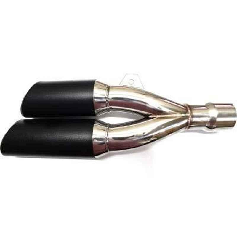 RA Accessories Black & Chrome Dual Outlet Silencer Exhaust for Hero Passion X Pro