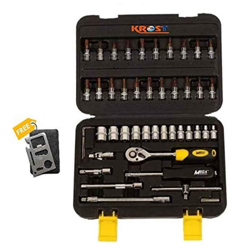 Krost Krost 46 Pieces Spanner Socket Set 1/4 inch Ratchet Wrench Set Car Repair Hand Tool (Black)