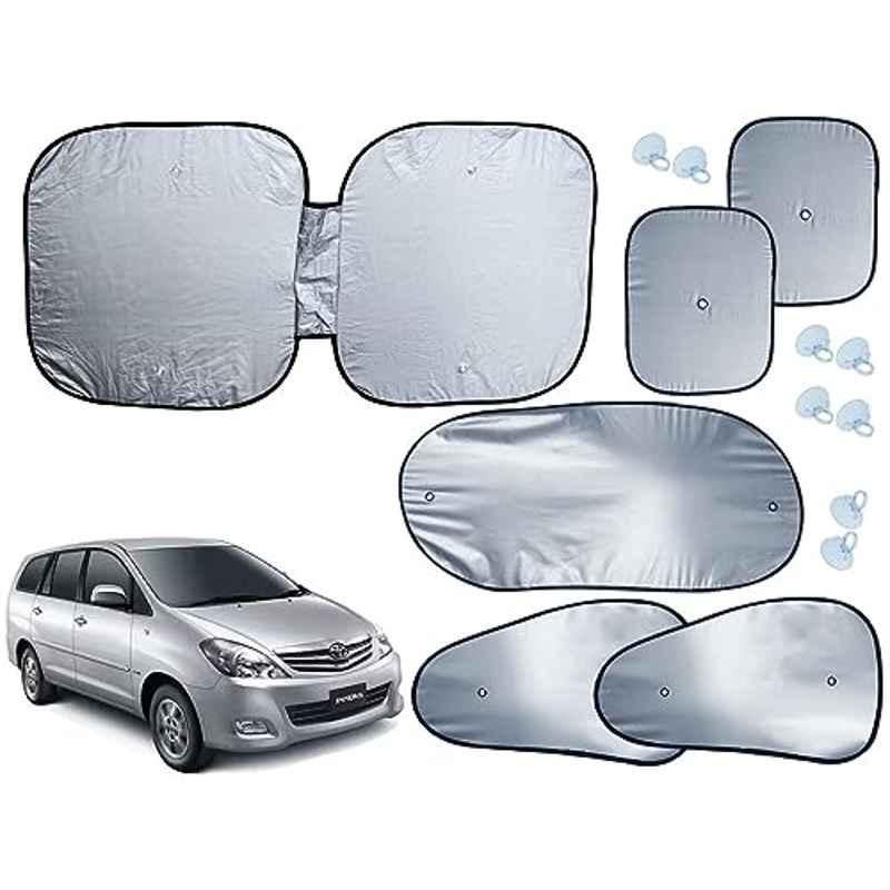 Auto Pearl 6 Pcs Polyester Black & Silver Window, Front & Rear Sun Shade Set for Toyota Innova 2005-2008