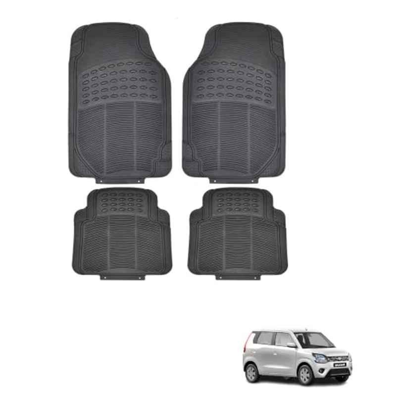 Kozdiko 4 Pcs Rubber Black Car Simple Floor Mat Set for Maruti Suzuki WagonR (2019-Present)