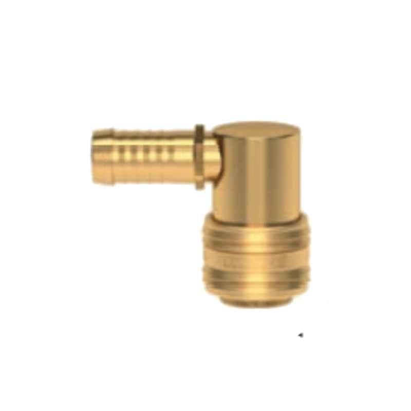 Ludecke ES6T-90 6mm Single Shut Off Quick Connect Coupling with 45 Degree Angle Hose Barb