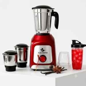 Electrofox PowerMax 750W ABS Red & Silver Mixer Grinder with 3 Stainless Steel, 2 Poly Jars & 4 Years Warranty