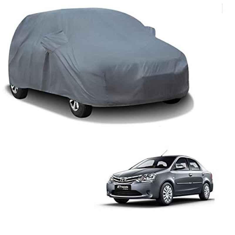 Kozdiko Polyester Matty Grey Car Body Cover with Mirror Pockets & Buckle Belt for Toyota Etios