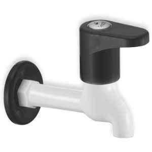 Sparsh Pearl Regal REG-772 15lpm Plastic Black & White Bib Tap with Flange for Bathroom & Kitchen