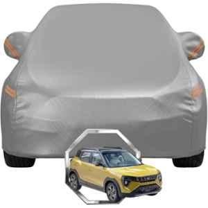 Allextreme Polyester Grey Highlighter Car Cover with Mirror Pocket & Triple Stitched Bottom Elastic for Mahindra XUV 3XO All Model & Years, MHN-XUV-3XO-GRY