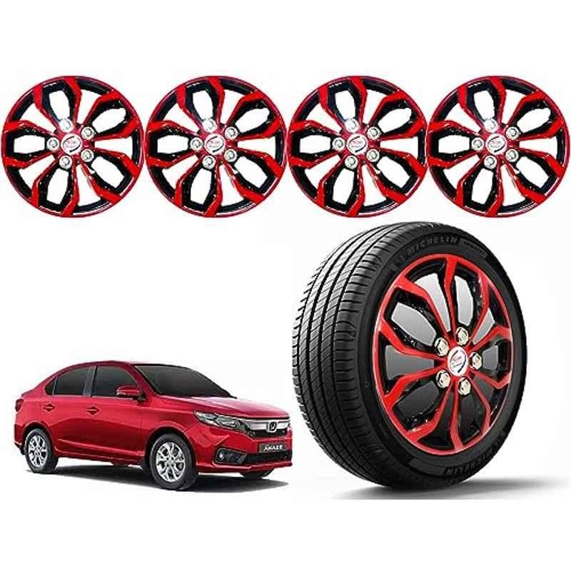 Auto Pearl 4 Pcs 14 inch Polypropylene Red & Black Press Type Car Wheel Cover Set with Retention Ring for Honda Amaze 2021 Onwards
