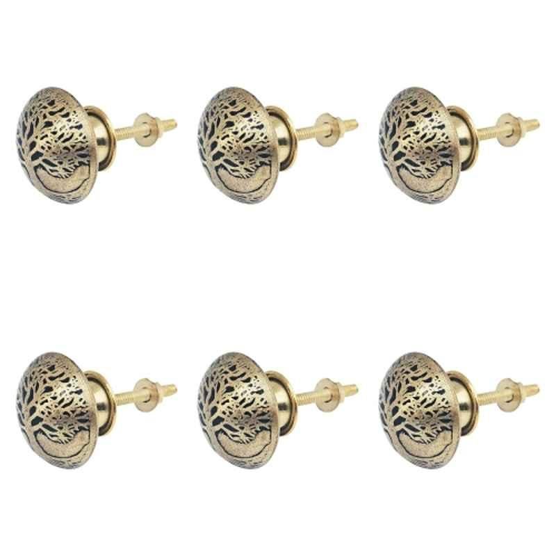 Mix & Match Bloom 35mm Brass Handcrafted Round Cabinet Knob for Wardrobe, Drawer & Cupboard(Pack of 6)
