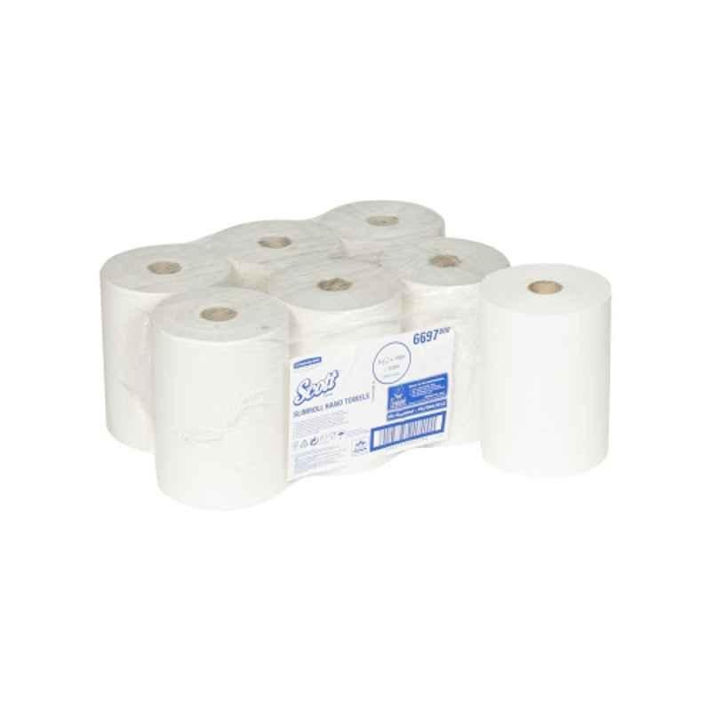 Kimberly Clark Scott 6 Pcs 190m White 1 Ply Slim Hand Towels Rolls, 6697