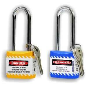 Asian Loto 2 Pcs 65mm Yellow & Blue Long Shackle Jacket Padlocks Set for Safety, ALC-LPL-YB