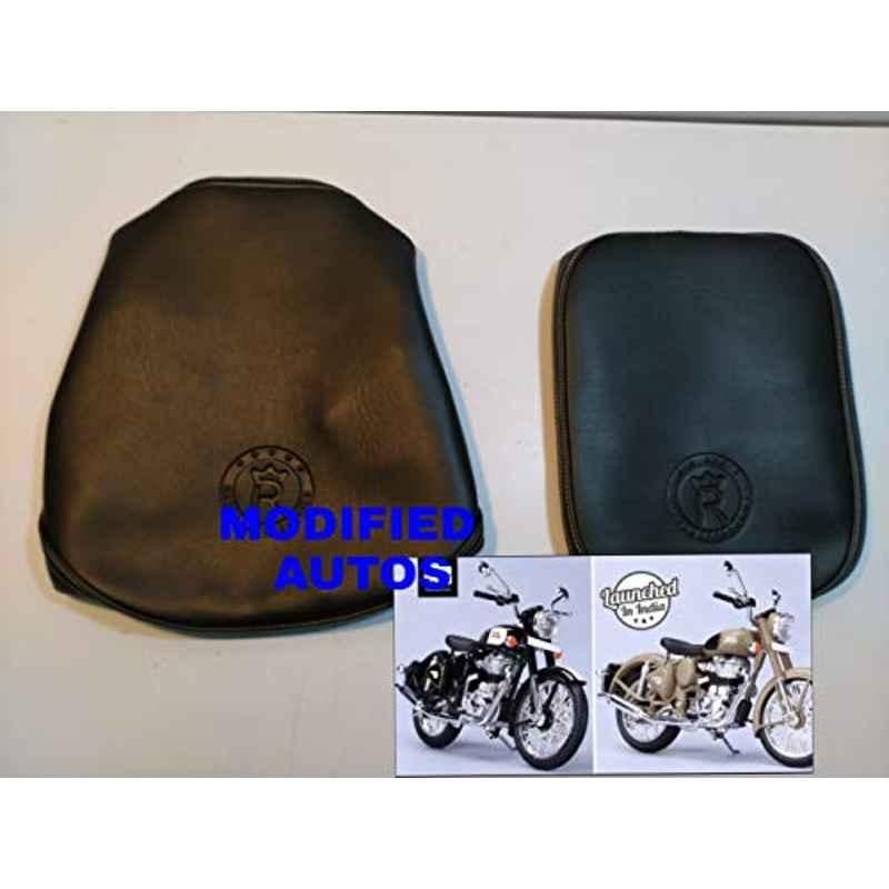 Modified Autos 2 Pcs Seat Covers Set Plain Logo Type Black Heavy with White Stitch for Royal Enfield Classic/Stormrider/Airborne-350All