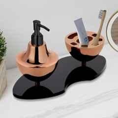 Plantex Liquid Soap Dispenser with Tumbler Holder for Bathroom/Stainless Steel and Acrylic 2 4-in-1 Shampoo Dispenser with Toothpaste Holder/Bathroom Accessories Rose Gold & Black