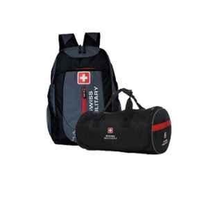 Swiss Military 25 Litre Polyester Black Laptop Backpack & Black Sports Bag Combo, LBP40_BP5