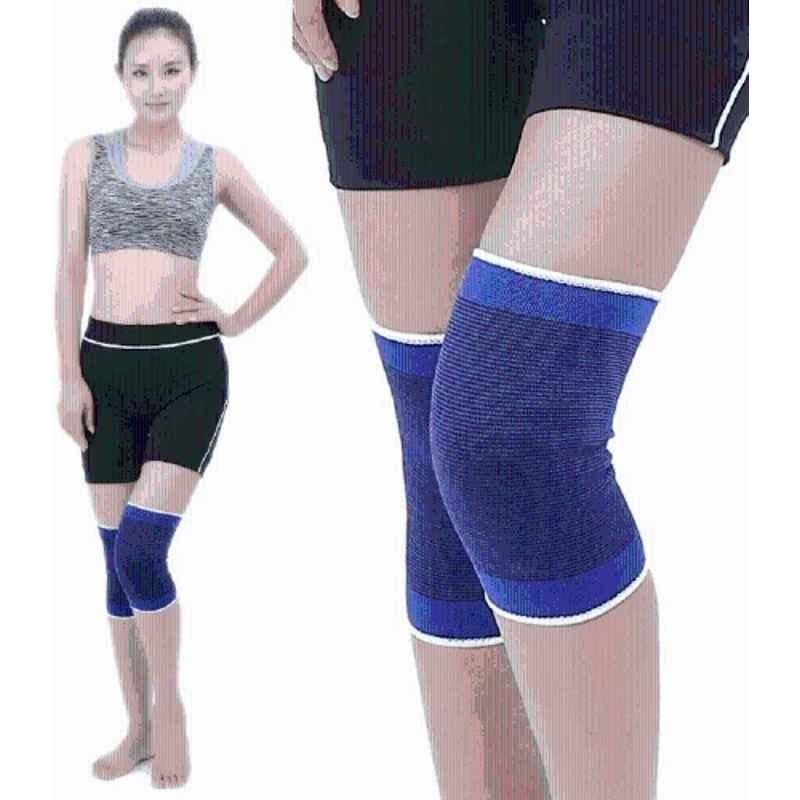Matrica Blue & Black Breathable Compression Padded Knee Support Sleeve, Size: Free