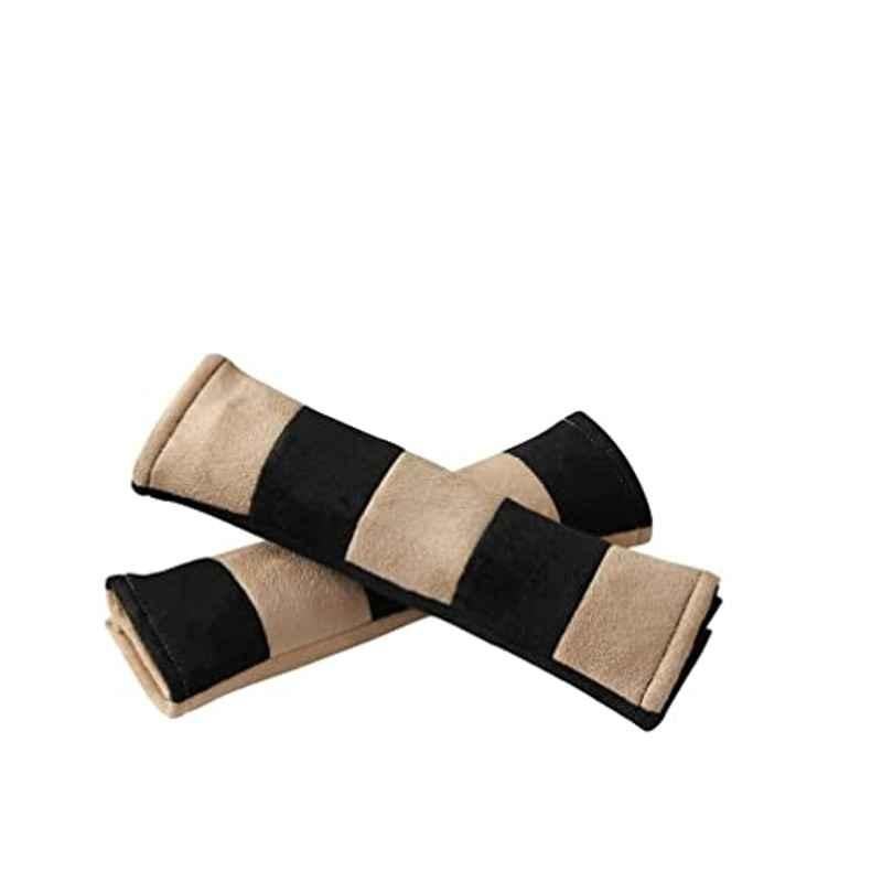 Kozdiko 2 Pcs Valvet Beige & Black Seat Belt Cushion Pillow Set for Maruti Alto K10