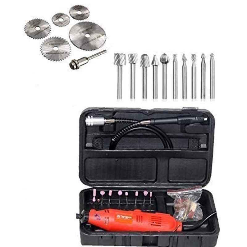 Krost Die Grinder Kit, Flexible Shaft With 10 Pieces Hss Rotary Burr Set And 6 Pieces Hss Saw Blade