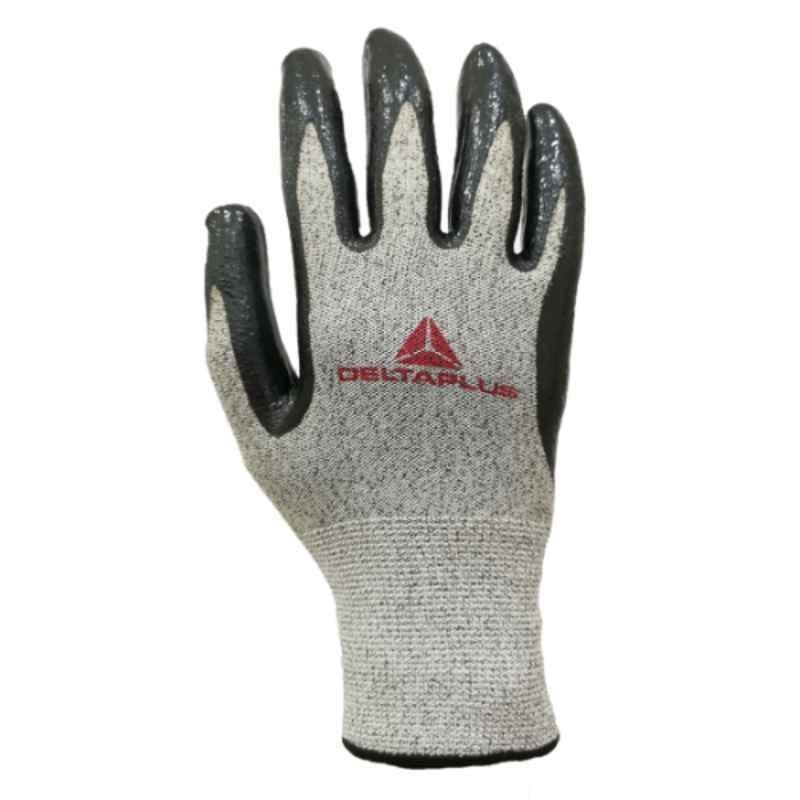 Deltaplus VECUT 43 Econocut Fibre Nitrile Coated Grey & Black Safety Gloves, Size: 7