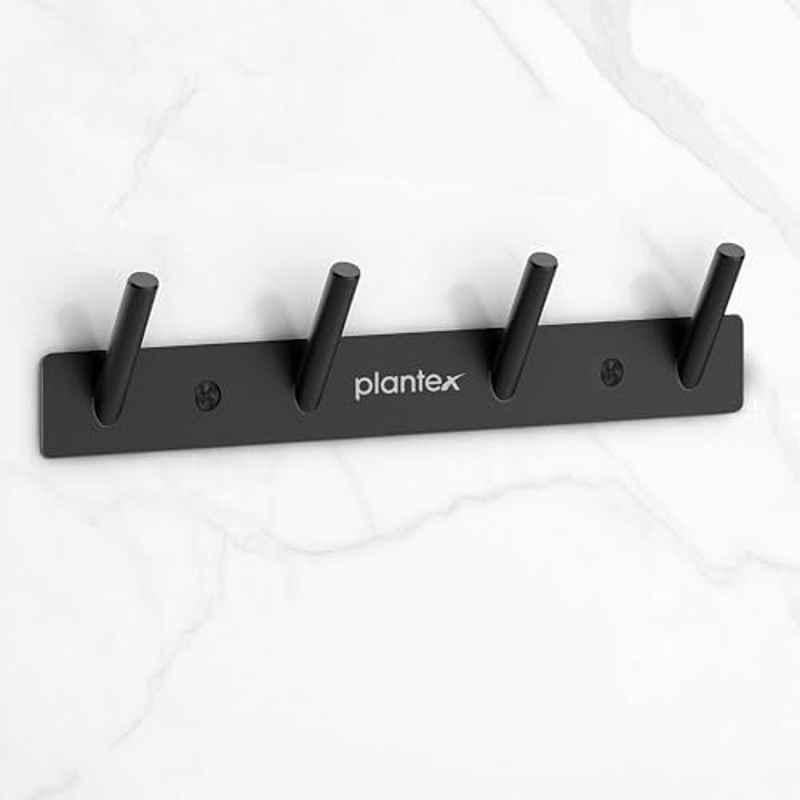 Plantex Wall Hooks for Hanging Cloth/Stainless Steel Towel Hangers/Bathroom Robe Hooks/Door Hangers/Round Wall Hook/Hook Rail for Hanging Keys 4 Hooks, Z-Black