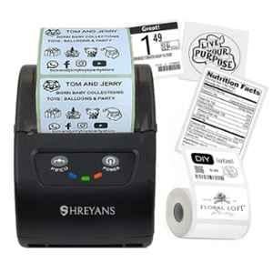 Shreyans 58mm 2000mAh Black USB & Bluetooth 2-in-1 Thermal Label & Receipt Printer with 250 Labels & Adapter, SRS58D