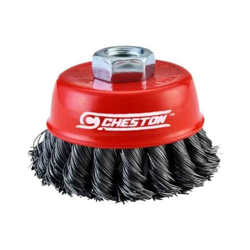 Cheston CH-TWRCPBS 3 inch Red & Black Twisted Wire Cup Brush with 5/8 inch Threaded Arbour