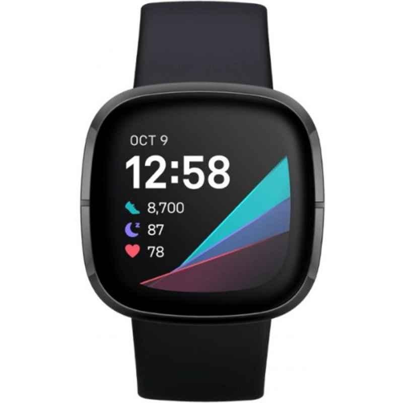 Fitbit Sense Advanced Stainless Steel Carbon Graphite Health Smart Watch, FB512BKBK