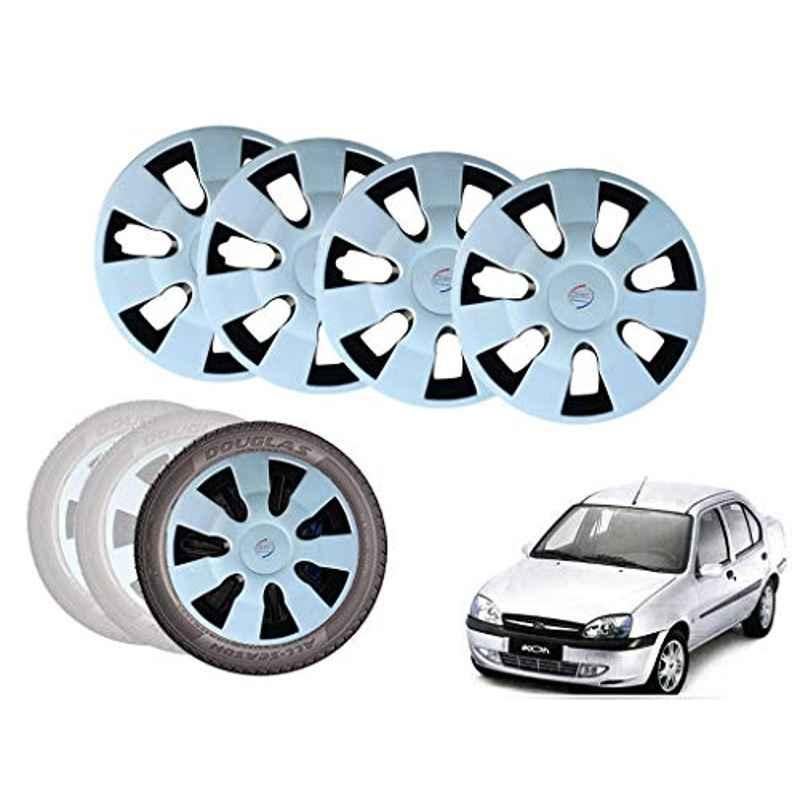 Auto Pearl 13 inch ABS Silver & Black Car Hubcap Wheel Cover with Retention Ring Set for Ikon