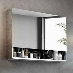 Plantex 24x32 inch Stainless Steel Silver Chrome Finish Double Door Bathroom Mirror Cabinet