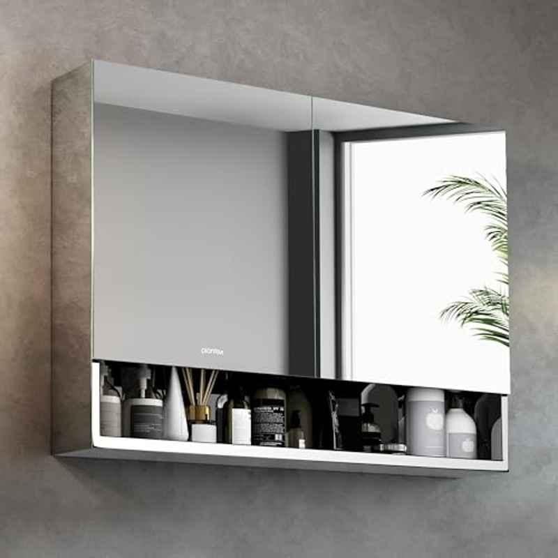 Plantex 24x32 Inch Stainless Steel Silver Chrome Finish Double Door Bathroom Mirror Cabinet