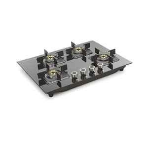 Padmini 4 Burner Stainless Steel Black Automatic Ignition Glass Top Gas Stove, Gas Hob CS-406 GL IB HF