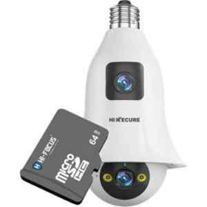 HiXecure 3MP HD Dual Lens Bulb PT Smart Wi-Fi Camera with Motion Detection, Night Vision, 2-Way Audio, HFX Cloud Storage, 10xZoom & 64GB Micro SD Card