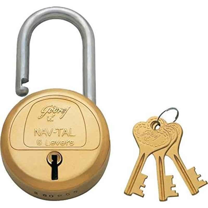 Godrej Nav-Tal 6 Levers Brass Padlock with 3 Keys, 3279 (Pack of 2)