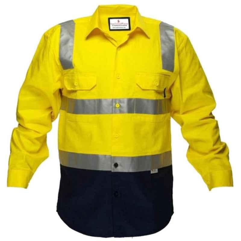 Superb Uniforms Cotton Yellow & Navy Full Sleeves High Visibility Drill Shirt, SUW/YN/HVDS04, Size: S