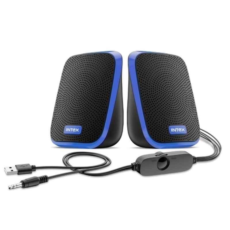 Intex IT-120 2.0 10W Blue Desktop Speaker with USB Powered, 3.5mm AUX Connectivity & In-Line Volume Control