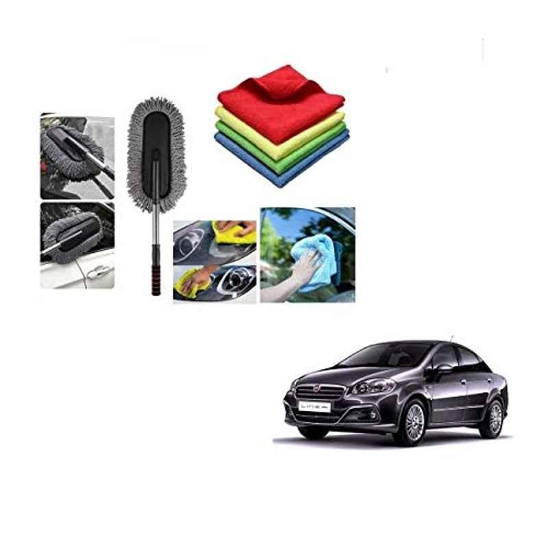 Kozdiko 4 Pcs 40x40cm Microfiber Car Cleaning Cloth Set & Cleaning Duster Combo for Fiat Linea