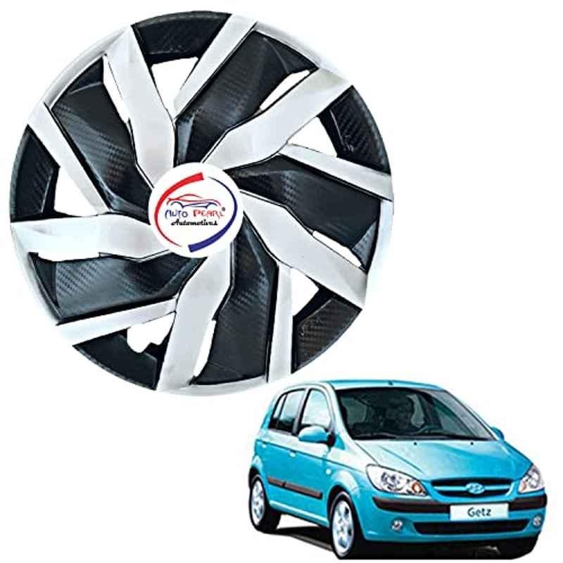 Auto Pearl 4 Pcs 13 inch ABS Black & Silver EGBL08 Hubcap Wheel Cover Set with Retention Ring for Hyundai Getz