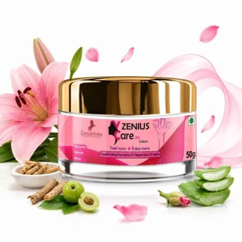 Zenius India 50g V Care 365 Cream with Potash Alum, Almond Oil, Vitamin-E, Pomegranate Chilka, Brahmi & Aloe Vera for Supports Intimate Health