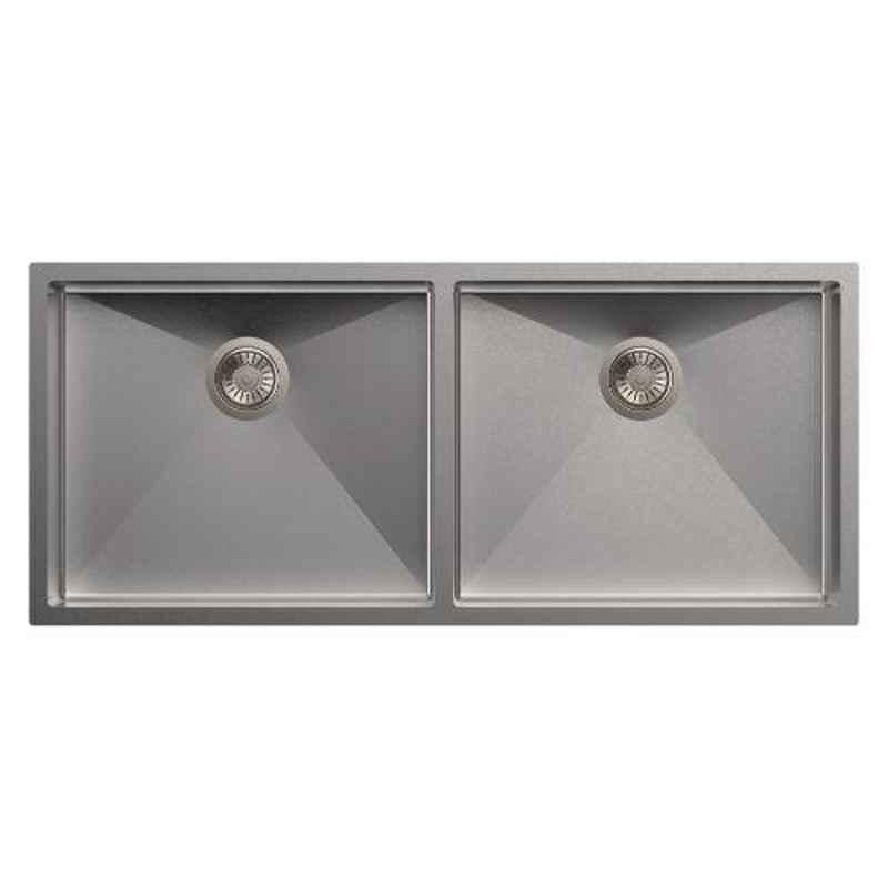 Carysil Quadro Double Bowl Stainless Steel Matt Finish Kitchen Sink, Size: 45x20x8 inch