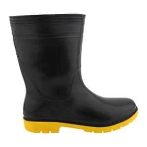 Foot Trends 11 inch PVC Steel Toe Black & Yellow Safety Gumboot, Size: 7
