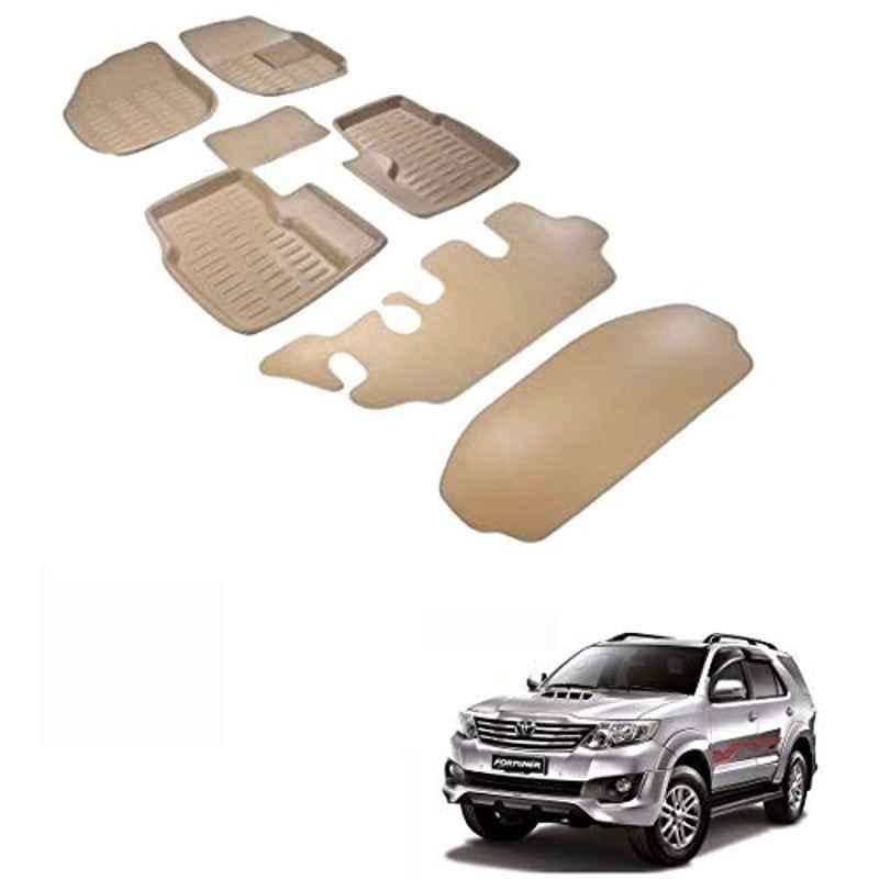 Kozdiko 7 Pcs 3D Beige Car Foot Mat Set for Toyota Fortuner, koz_67978