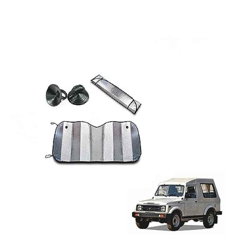 Kozdiko Aluminium Foil UV Protection Silver Windshield Sun Shade for Maruti Suzuki Gypsy