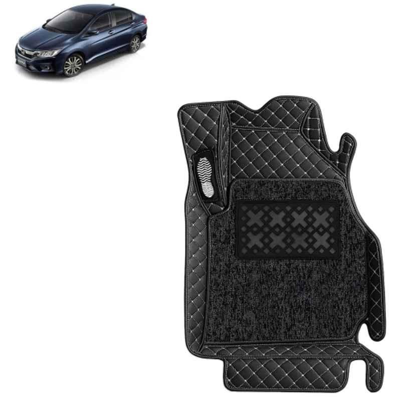 Kingsway 3 Pcs Premium 7D 100% Waterproof & Washable PU Leatherette Classic Black Car Floor Mat Set for Honda City Manual 2017 to 2019 All Model