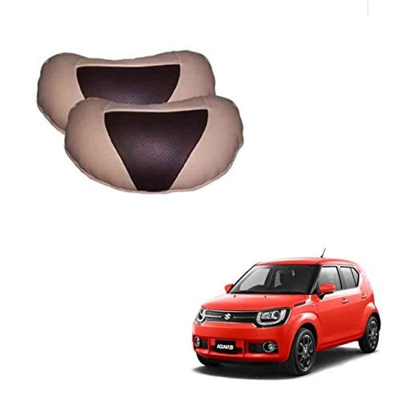 Kozdiko 2 Pcs Beige & Brown Car Neck Rest Cushion Pillow Set for Maruti Suzuki Ignis