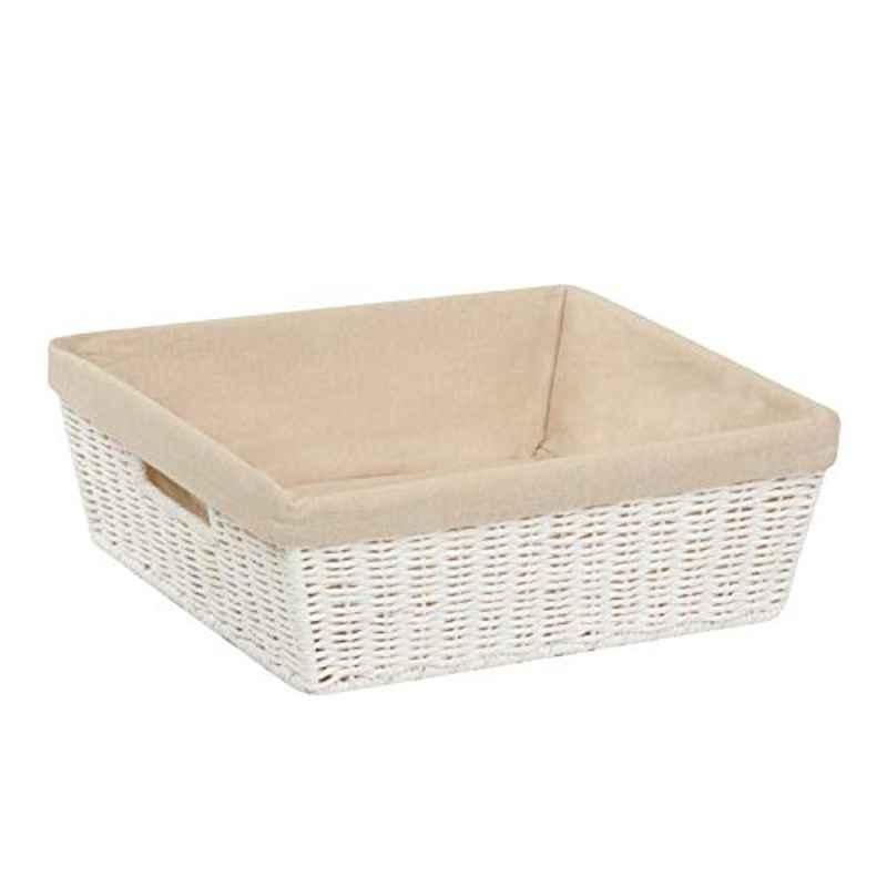 Honey-Can-Do STO-03559 Parchment Cord White Basket with Handles & Liner, 13x15x5 inch