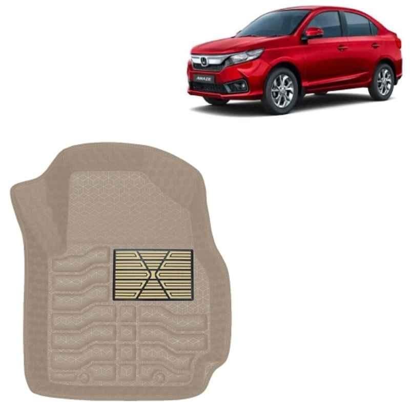Kingsway 3 Pcs Premium 4.5D 100% Waterproof Tray Shape PVC Beige Car Floor Mat Set for Honda Amaze Manual 2021 to 2022 All Model