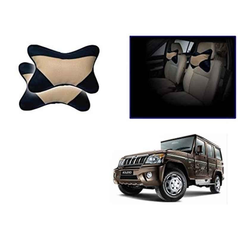 Kozdiko 2 Pcs Beige & Black Car Neck Rest Cushion Pillow Set for Mahindra Bolero