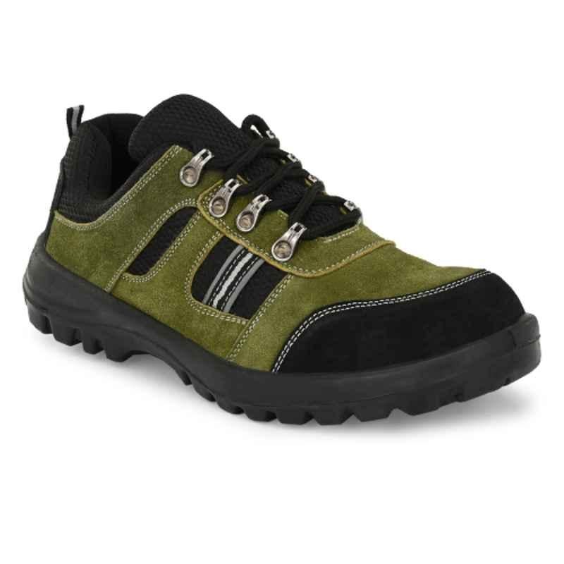 Kavacha S502 Suede Leather PU Sole Steel Toe Olive Work Safety Shoes with Memory Foam Comfort, Size: 6