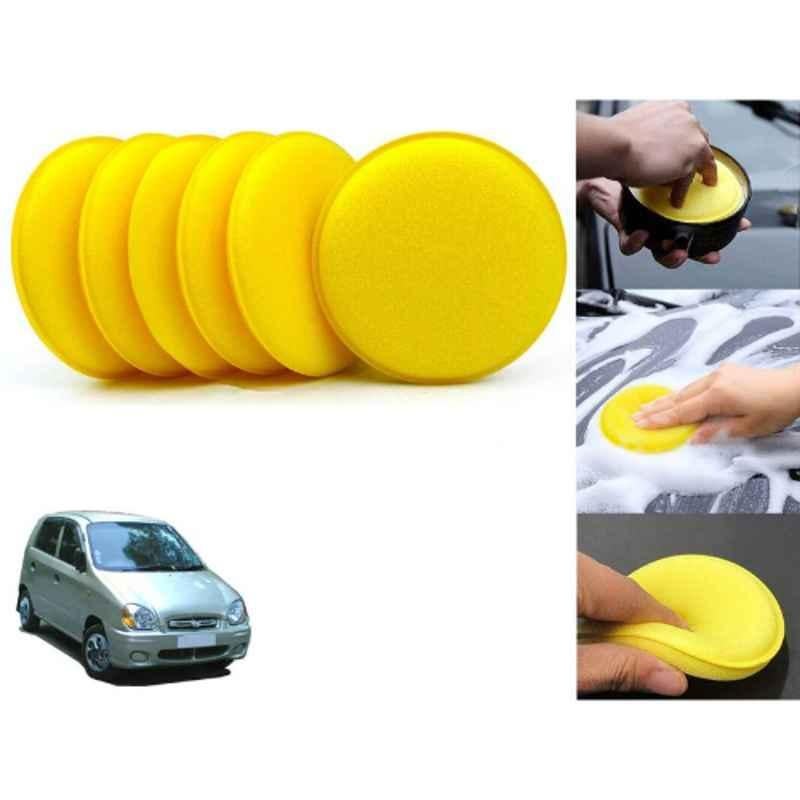 Auto Pearl Polyurethane Beige Washing & Waxing Polish Foam Sponge for Santro 1998-2006 (Pack of 6)
