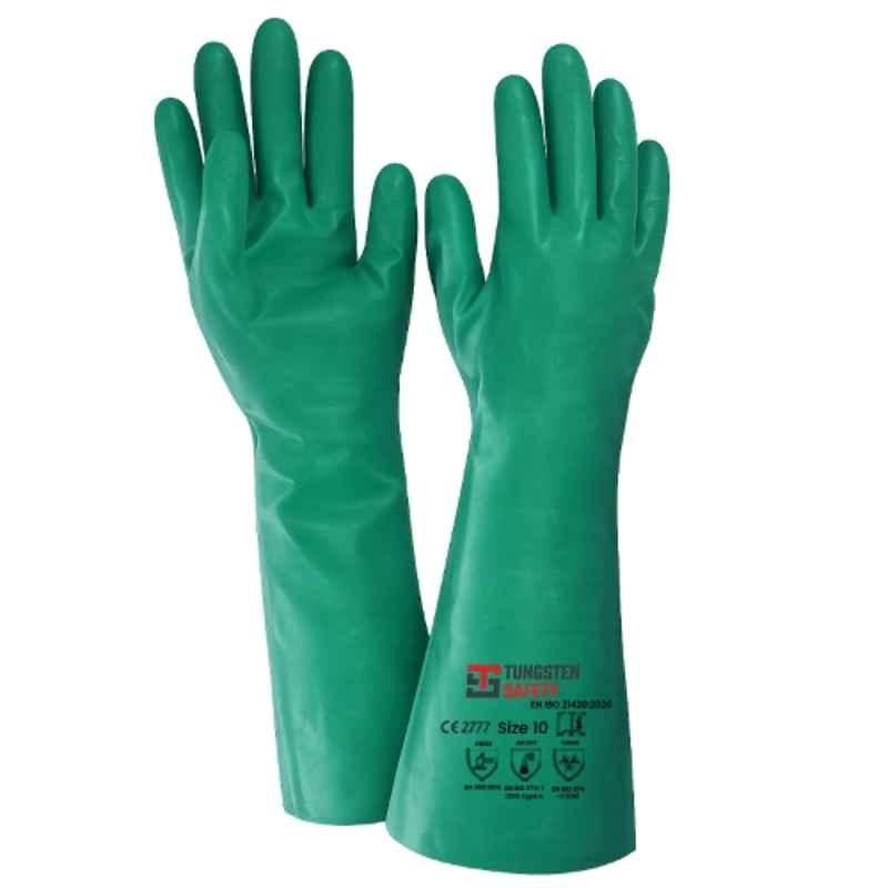 Tungsten Safety NITRO- EX Nitrile Rubber Green Chemical Resistant Silicone Free Safety Gloves, TSMIL15, Size: 9