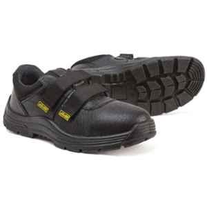 Jama Buffalo Barton Print Genuine Leather Steel Toe Black Safety Shoes with PU Sole Single Density, JB-136, Size: 8